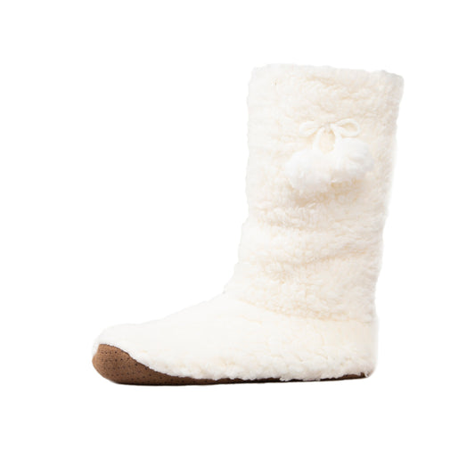 Sherpa Pom Pom Cream Slipper Boots