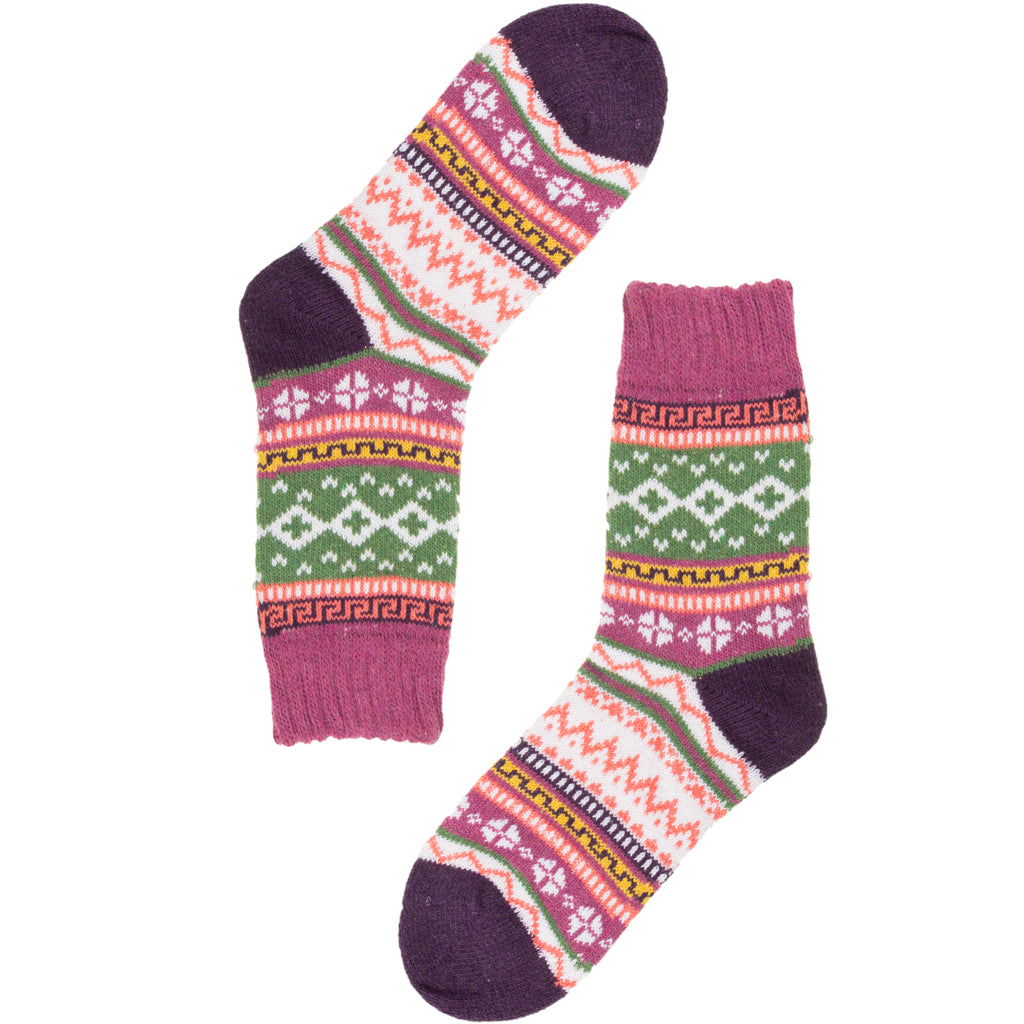 Fair Isles Patterned Purple Socks