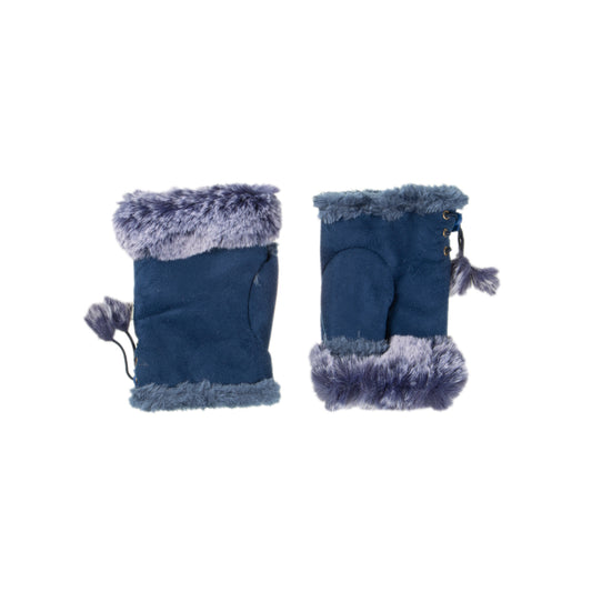 Fluffy Trim Fingerless Blue Gloves