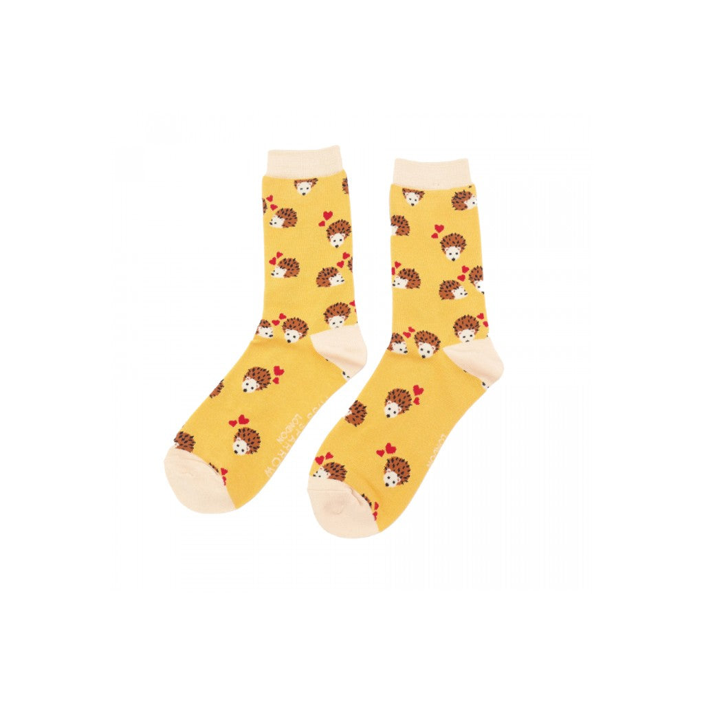 Miss Sparrow Yellow Hedgehog and Heart Socks