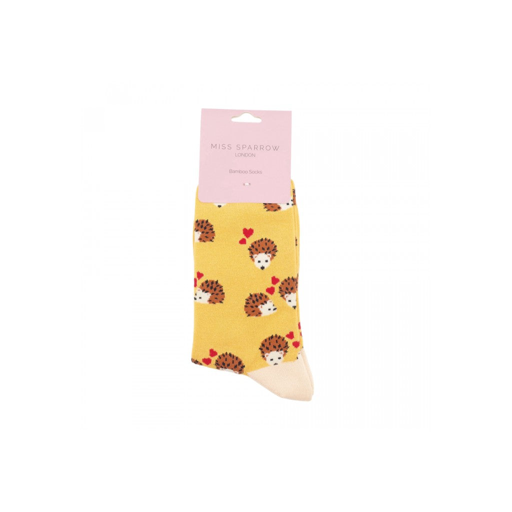 Miss Sparrow Yellow Hedgehog and Heart Socks