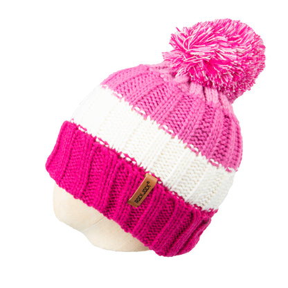 Kids Bobble Hat Chunky Pink/White Stripe