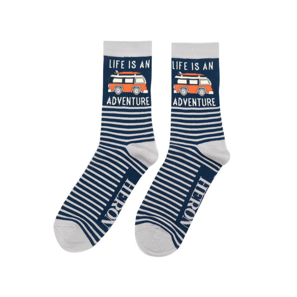 Mr Heron Life Is An Adventure Navy Van Socks