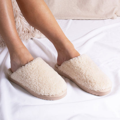 Pretty You London Sheepskin Natural Slippers