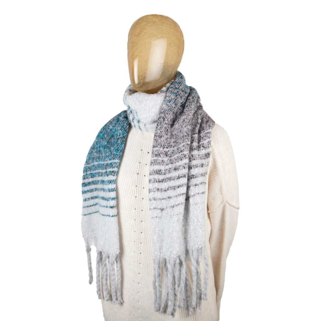 Teal & Grey Stripe Blanket Scarf