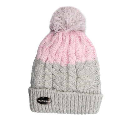 Waterproof Grey & Pink Pom Pom Beanie